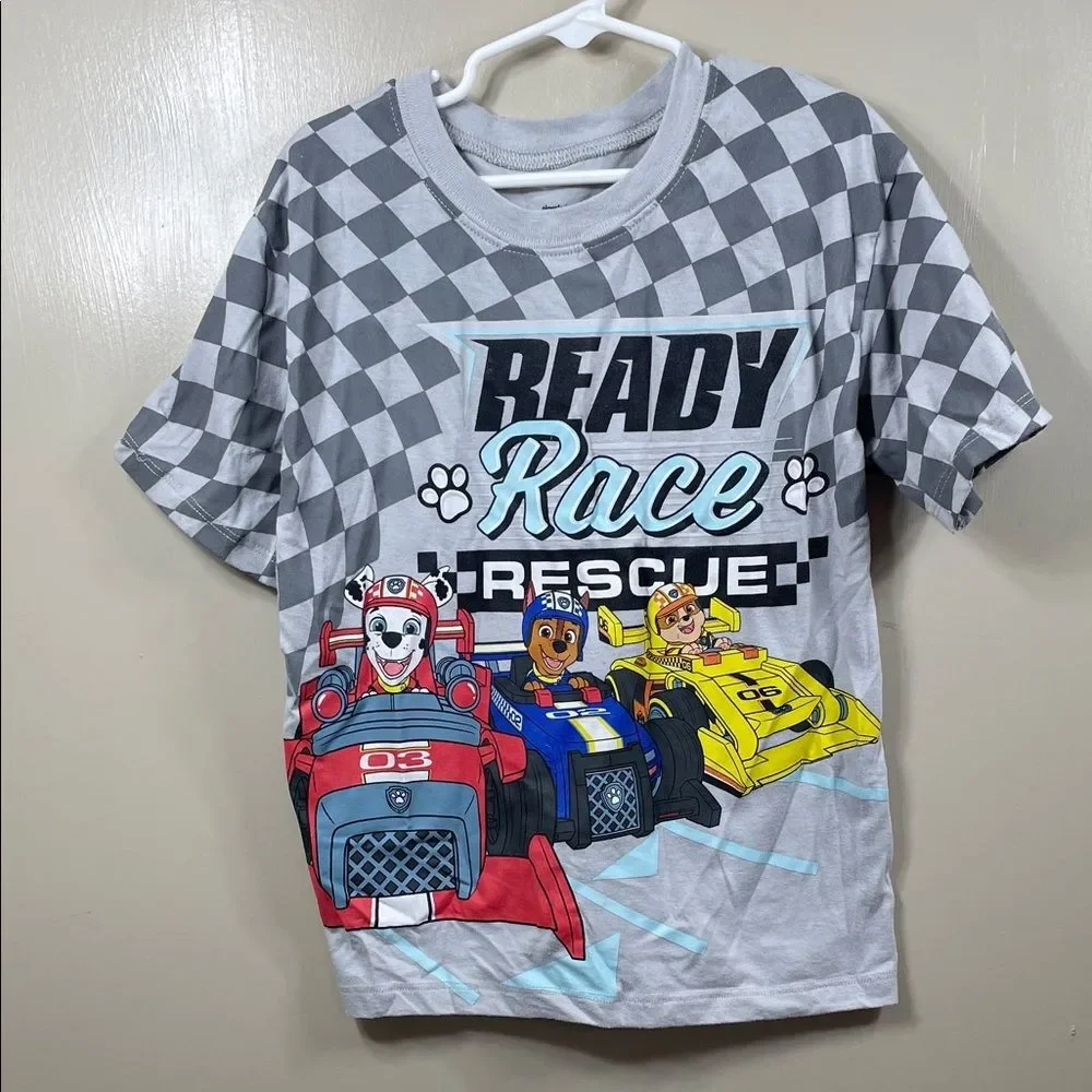 Paw Patrol Gray Tee with Red, Blue & Yellow Race Cars